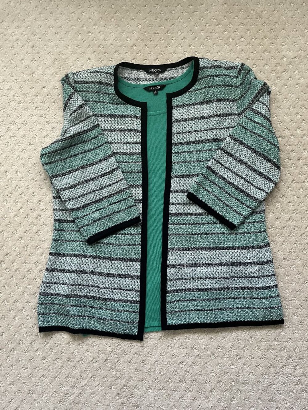 Misook Medium Green Mult-Colored Jacket with Matching Green Misook Top